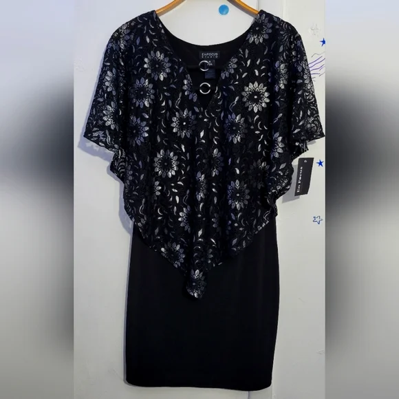 Enfocus Studio | Dresses | New En Focus Studio Floral Lace Dress Womens8  Black Midi Length Flutter Sleeve | Poshmark